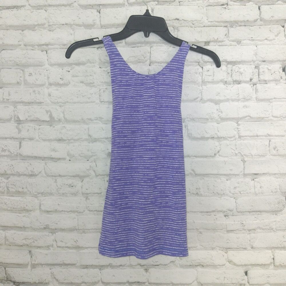 Lucy Tank Top Womens XS Blue Striped Built-in Bra Stretchy Athletic Longline